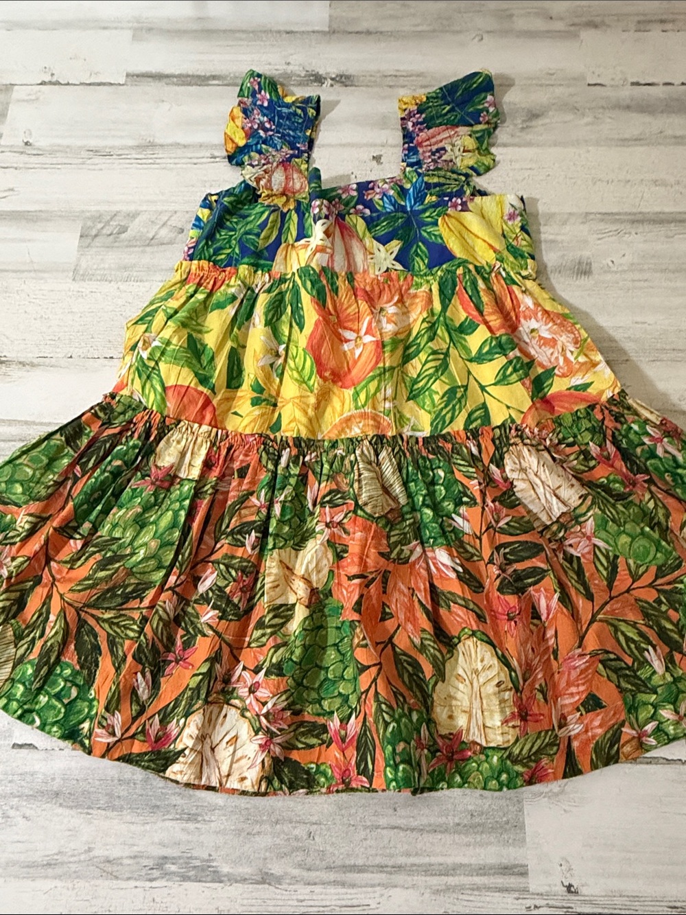 FARM Rio Caipirinha Mini Dress Tropical Fruit Flutter Sleeve Size Large - Picture 8 of 13